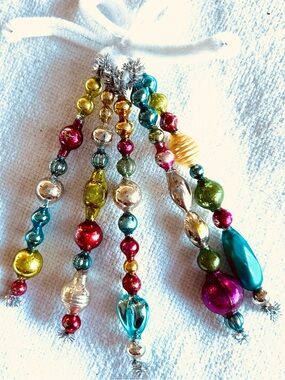 Mini Vintage Repurposed  holiday Christmas ornaments, mercury Glass bead icicle